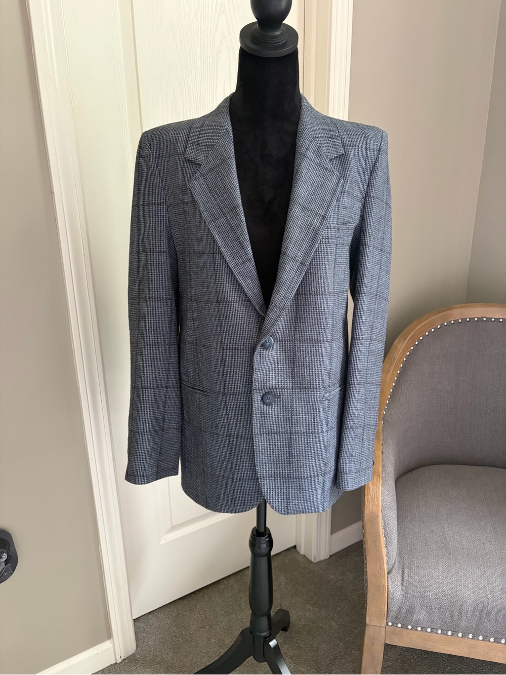 Dior Men's Blue-Gray Windowpane Sport Coat
